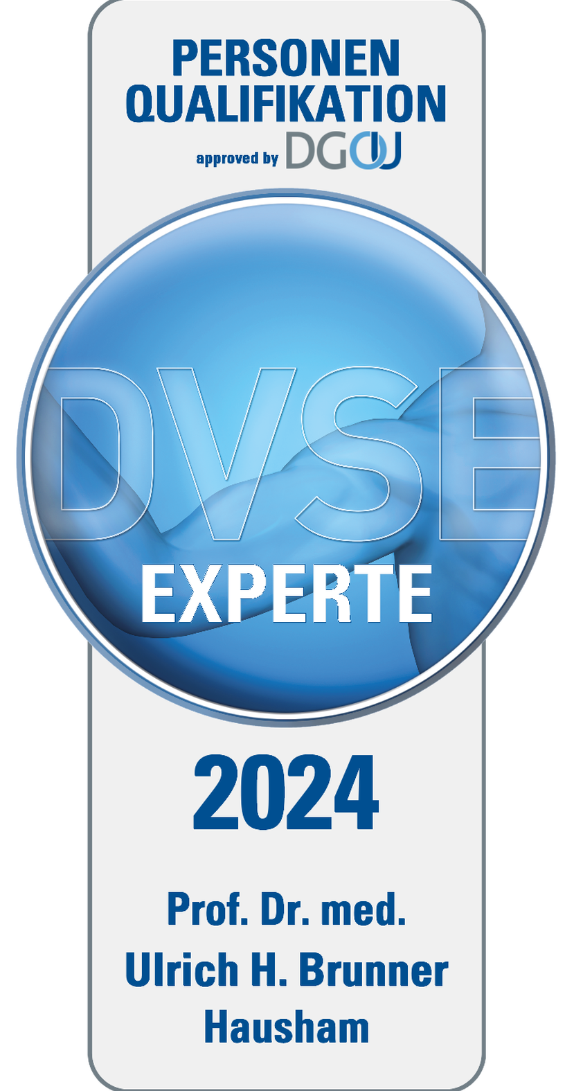 Das DVSE Zertifikat 2024 von Prof. Dr. med. Ulrich H. Brunner.